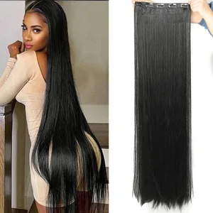 Synthetic 20-40 Inch Extra Long Straight Hair Extension 5 Clips Black Blonde Brown Red High Temperature Fake Hairpiece