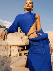Nibber Waistless Long Dresses Woman Irregular Hollow Design Autumn Style o-Neck Full Sleeve Vacation Fashion Elegant Vestidos