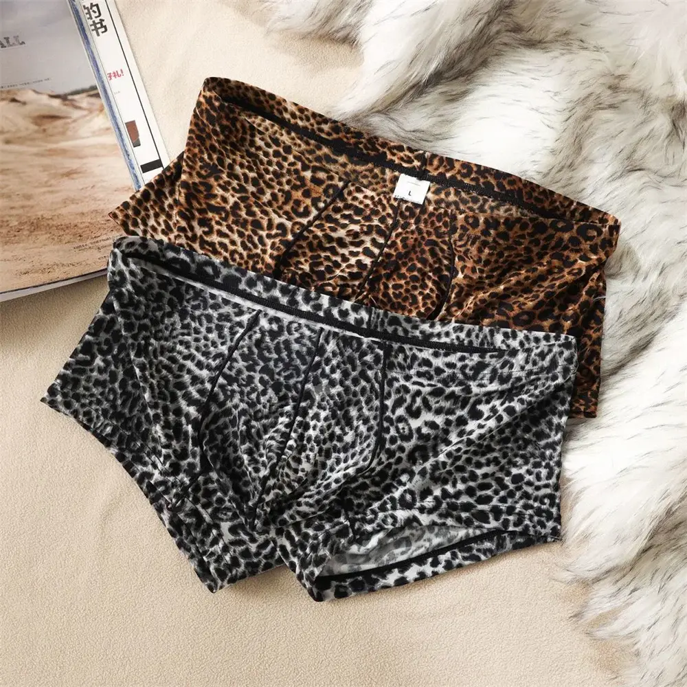 Hot Men's Low Waist Sexy Leopard Print Boxer Shorts Comfortable Summer Thin Male Trunk Underwear Plus Size