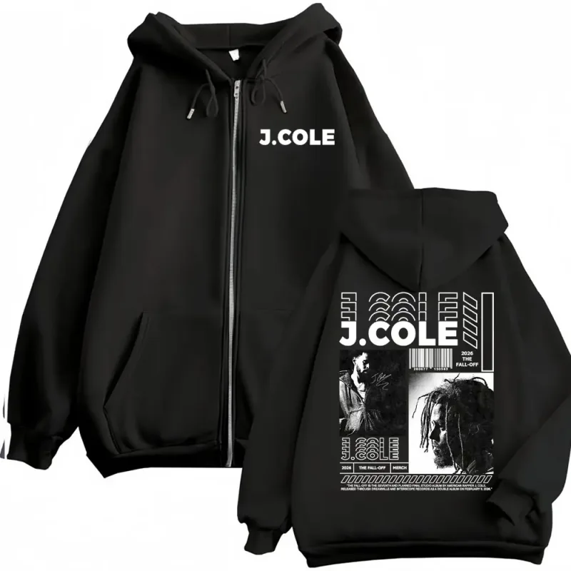 2026 J Cole The Fall Off New Album Zipper Hooded Men's Women Casual Fleece Jacket Sweatshirts Fashion Trend Zip Up Hoodies Coats