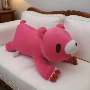 Pink Lying Bear Plush Pillow Cute Long Body Stuffed Doll Soft Fluffy Decorative Sleeping Cushion Gift