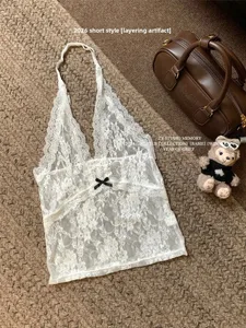 New Polyester Lace Halter Dress Transparent V-neck Hollow Out Camisole Sexy Breathable Beachwear Women