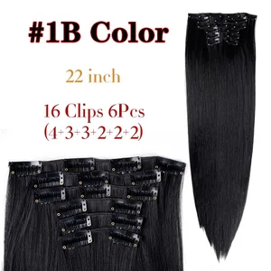 Leeons 16Clips Long Straight Synthetic Clip On Hair Extensions Cheveux Clip Naturel High Temperature Fiber Black Brown Hairpiece