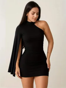 Ladies Sexy Neckline High-End Party Dress Asymmetrical Split Sleeve Ball Gown Suitable for Parties Play And Holiday