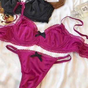 Women Underwear Set Ice Silk Sexy Lace See Through Push Up Bra Set Summer Spring Gathered Breathable Lingerie and Panty