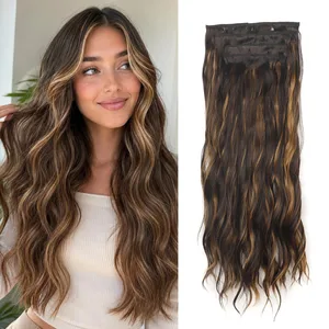 4 Pcs 22 Inch Clip in Hair Extensions Long Synthetic Wavy Curly Hairpieces Layered Soft Invisible Clip Ins Extensions for Women