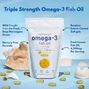 Triple Strength Omega 3 Fish Oil Supplements 4200mg Lemon Flavored Burpless EPA 1200mg DHA 900mg 240 Softgels