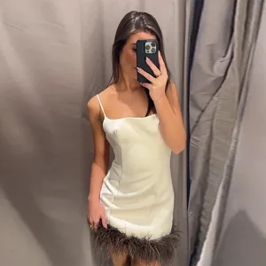 Fashion 2026 Elegant French Splicing Feather Mini Dress Women's Sleeveless Backless Party Sling Dresses Evening Party Gowns