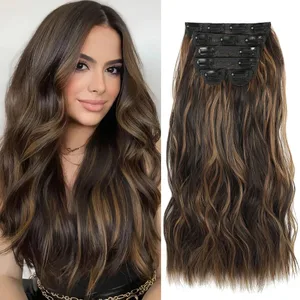 20 Inch Synthetic Long Wavy Hair Extensions Clip-in 6 Pieces Set Black Brown Blond Hairpieces for Volume And Length