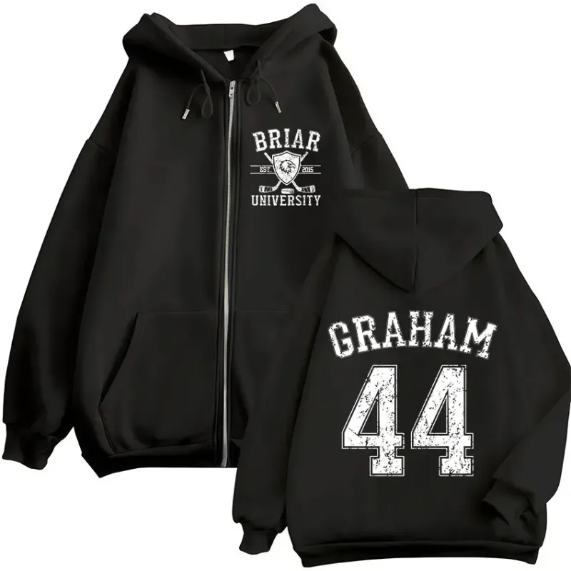 Off Campus Garrett Graham 44 Briar University Hockey Zipper Hoodies Men's Women Casual Fashion Zip Up Hooded Sweatshirts Coats