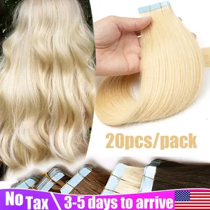 Blonde Straight Tape In Hair Extensions Human Hair 20pcs/Pack Straight Natural Black Blonde Brown Tape Ins Hair Extensions 12-20inches Seamless Double Side Skin Weft Tape In Hair Extensions For Women