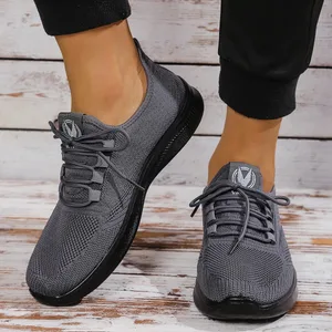 Men's Breathable Knit Lace Up Casual Shoes Lightweight Soft Sole Non-slip Walking Sneakers for Outdoor Free Shipping Shoes