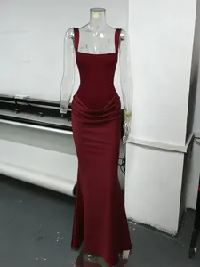 Typhaland Slim Pleated Maxi Dress For Women Sleeveless Sexy Plunge Evening Party Dress Summer 2026 Fashion Solid Female Clothes