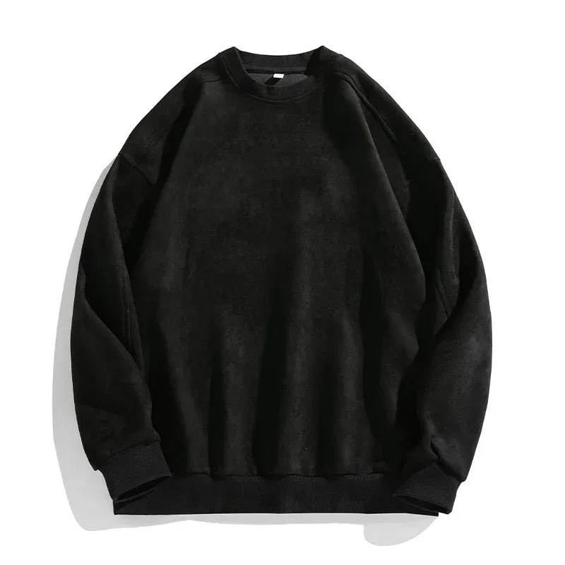 Brand Purple Sweatshirt Mans Suede O Neck Autumn Winter Baggy Men Sweatshirts Casual Long Sleeve 2026 New Male Tops