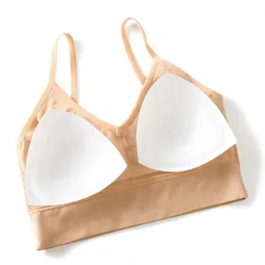 Sexy Ribbed Bra Thong Set Women Fashion Backless Lingerie French Wireless Triangle Cup Comfortable Breathable Underwear
