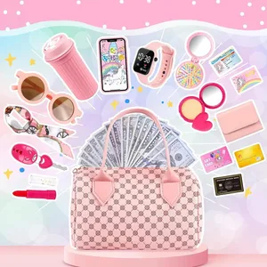 Little Girls Play Purse Princess Gifts Play Purse Set Credit Card/Water Bottle/Sunglasses Princess Makeup Purse for Girls