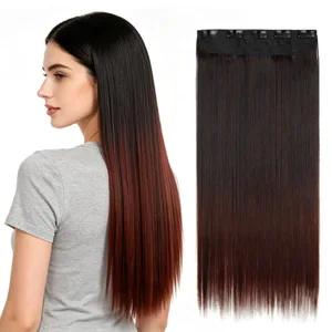Clip In Hair Extensions 5 Clips One Piece Straight Hair Ombre Two Tone High Temperature Synthetic Hairpiece For Women