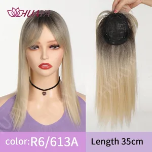 Synthetic Ombre Dark Root Golden Toppers Wig Hair Piece for Women Heat Resistant Cilps in Hair Extensions Invisible Clourse Clip
