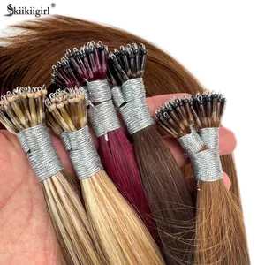 1g/s 100Strands Real Human Hair Nano Ring Hair Extensions Machine Remy Pre-Bonded Straight Micro Beads Nano Tip 16''-24''