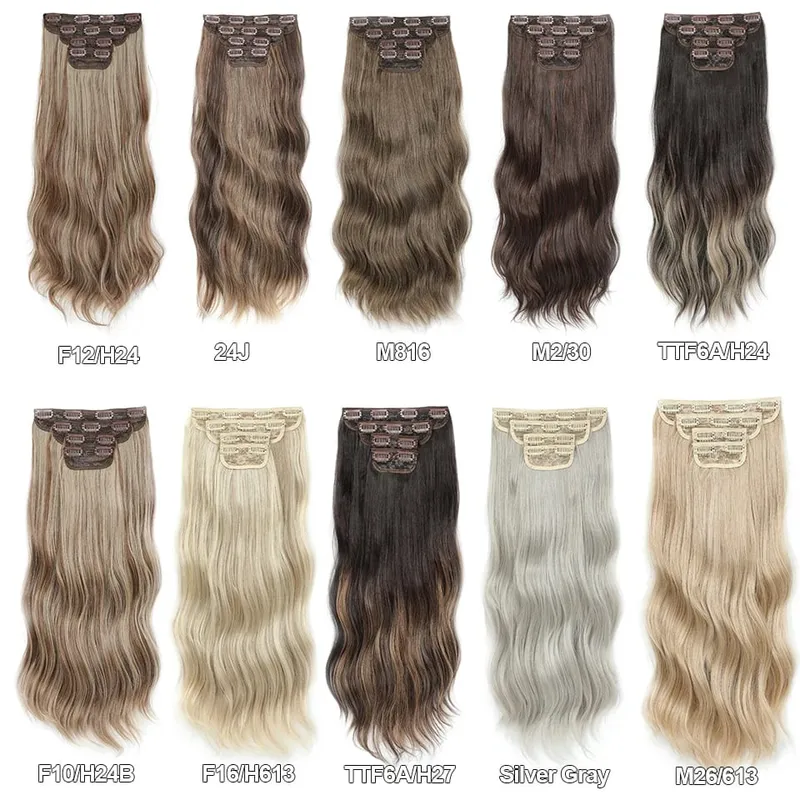 22Inches Clips IN Body Wave Bundles Ombre Brown 6# 220Grams Grey Bio Synthetic Wavy Piano Blond P27/613 4Pcs/Lot Hair Extension