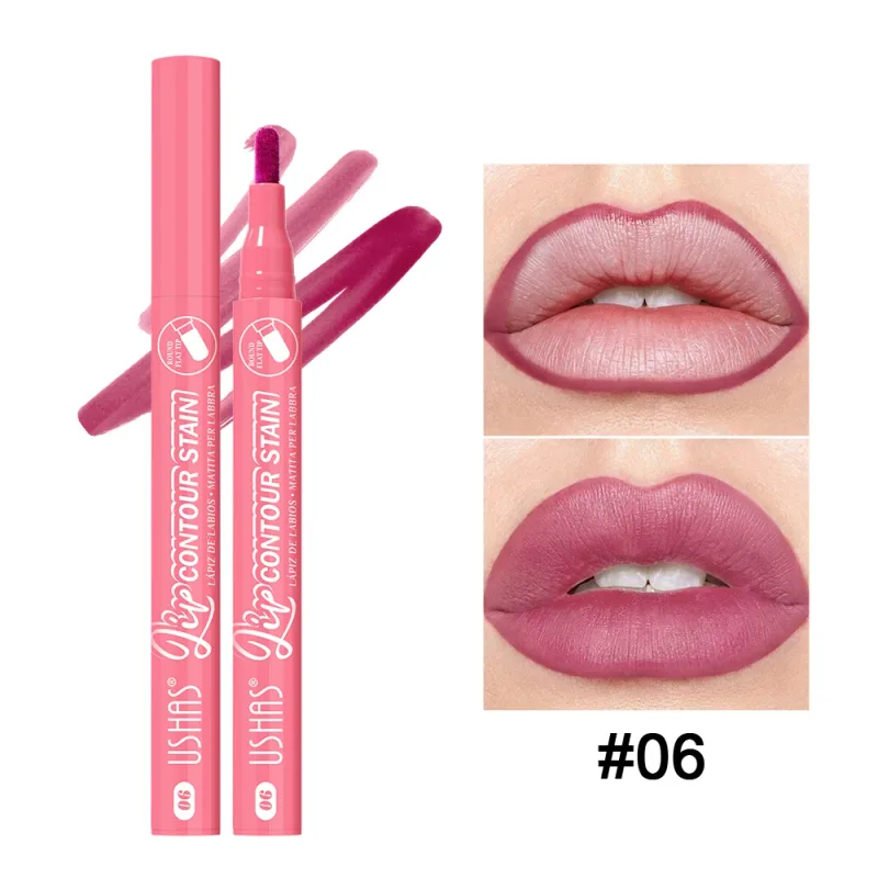 Lip Stain Pen 6 Shades Waterproof Long Lasting Lightweight Flat Tip Lip Liner Stain Define Lip Shape — image 11