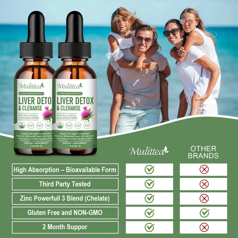 Mulittea Liver Health Gouttes avec chardon-Marie et artichaut - 60 ml Mélange d'herbes avec silymarine pissenlit curcuma et berbérine pour le nettoyage du foie, réparation détox et soutien quotidien