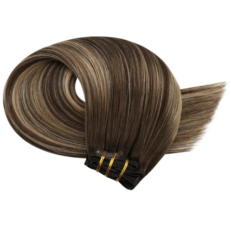 Moresoo Clip in Human Hair Extensions 10-24 inch Machine Remy Human Hair Brazilian Doule Weft Invisible Set Straight 5/7Pcs 100G