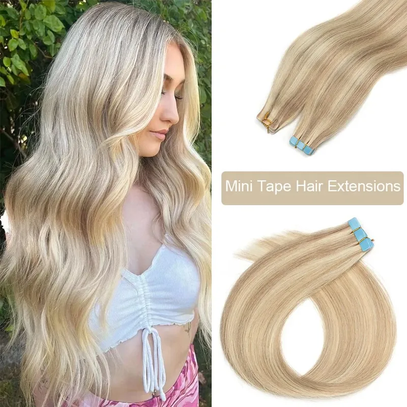 Blonde Mini Tape in Human Hair Extensions Double Side Seamless Natural Straight Black Brown Tape Ins Hair Extensions 10pcs/set