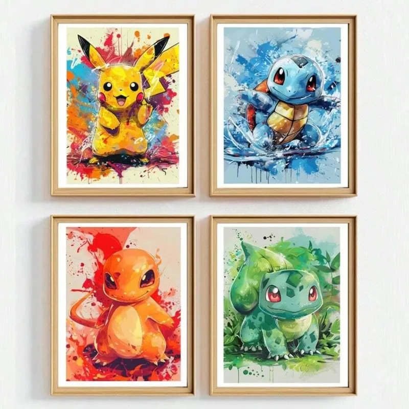 Anime pokemon pikachu charmander bulbasaur squirtle poster hd pintura em tela casa sala de estar pintura arte da parede presente das crianças — image 1