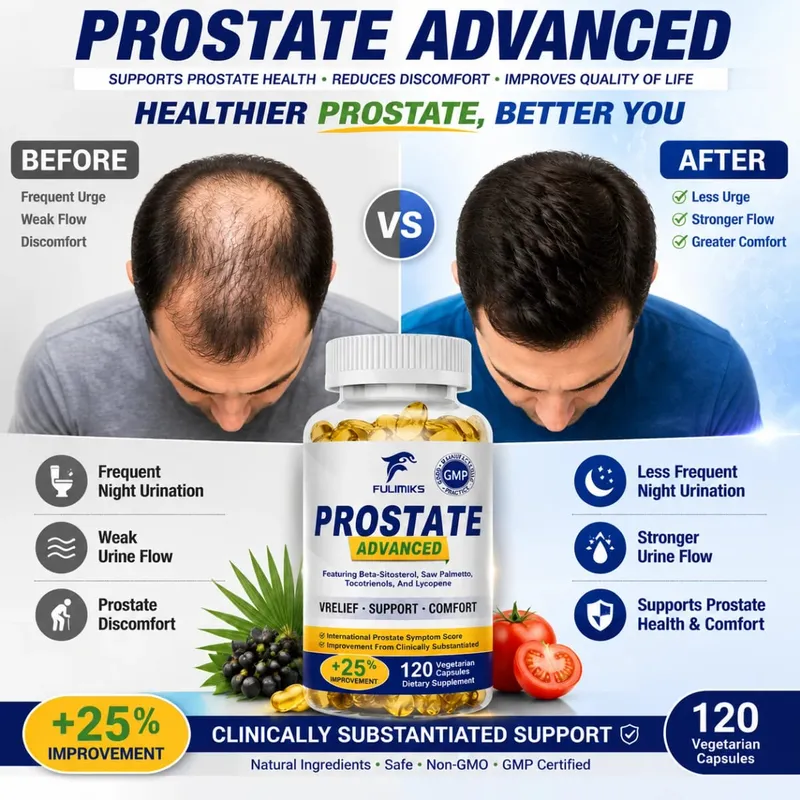 Suplemento de próstata con Saw Palmetto, apoyo para la próstata masculina, vejiga y tracto urinario, cuidado del cabello a base de hierbas, anticaída