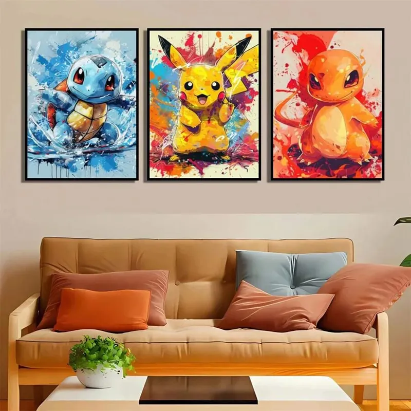 Anime pokemon pikachu charmander bulbasaur squirtle poster hd pintura em tela casa sala de estar pintura arte da parede presente das crianças — image 2