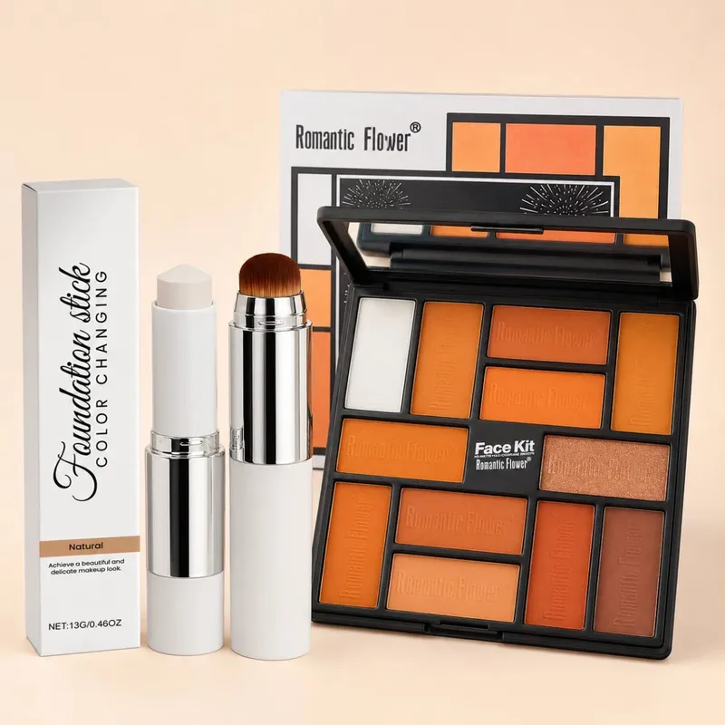 2-in-1 Color-Adapting Foundation Stick with Blending Brush and Warm Tone Eyeshadow Palette Makeup Set Novice beauty set — image 7
