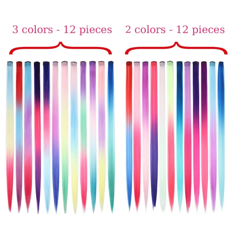 20 inch patchwork 3 color synthetic single clip rainbow color hair extensions 24 color hair extensions for girls holiday gifts — image 5
