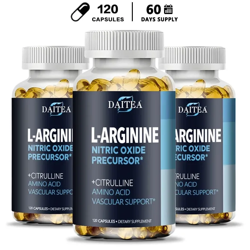 Daitea L-Arginine Supplement - For energy strength and endurance support during exercise | Muscle Mass Non-GMO — image 1