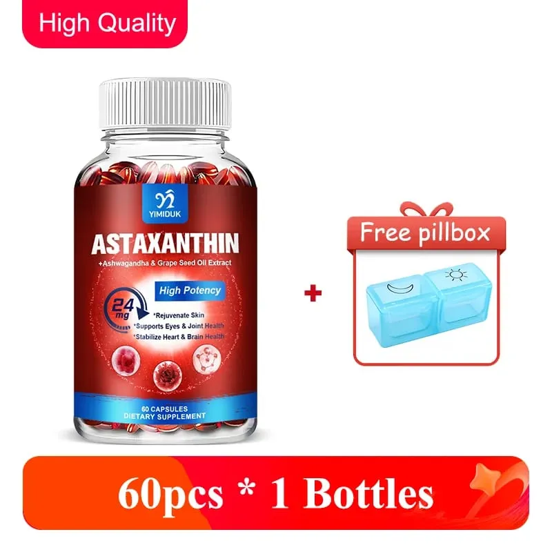 Astaxanthin Capsules - 24mg - Powerful Antioxidant Supplement Support Eye Skin Joint Heart Brain & Immune System Health