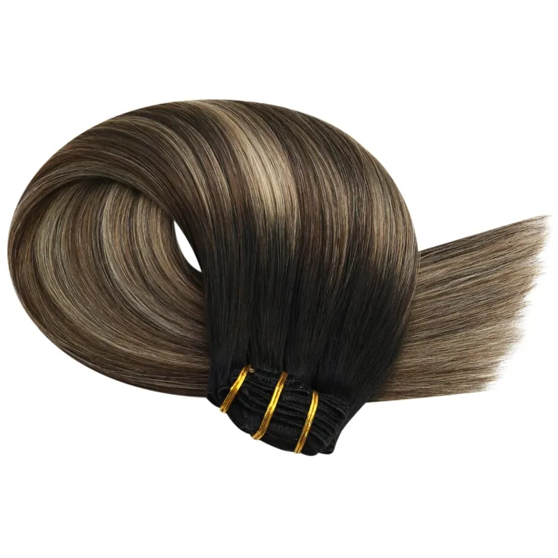 Moresoo Clip in Human Hair Extensions 10-24 inch Machine Remy Human Hair Brazilian Doule Weft Invisible Set Straight 5/7Pcs 100G
