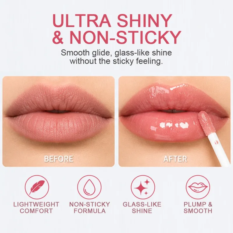 Shimmer Lip Gloss 12 Shades Glass High Shine Non-Sticky Moisturizing Long Lasting Plumping Lip Makeup — image 3