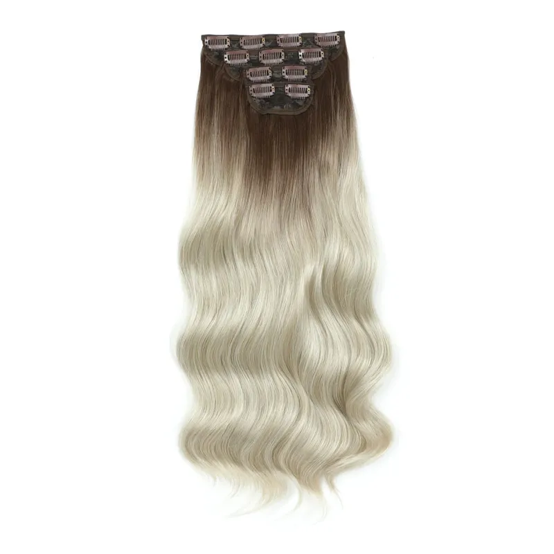 22Inches Clips IN Body Wave Bundles Ombre Brown 6# 220Grams Grey Bio Synthetic Wavy Piano Blond P27/613 4Pcs/Lot Hair Extension