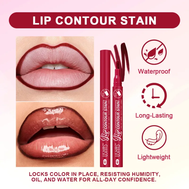 Lip Stain Pen 6 Shades Waterproof Long Lasting Lightweight Flat Tip Lip Liner Stain Define Lip Shape — image 3