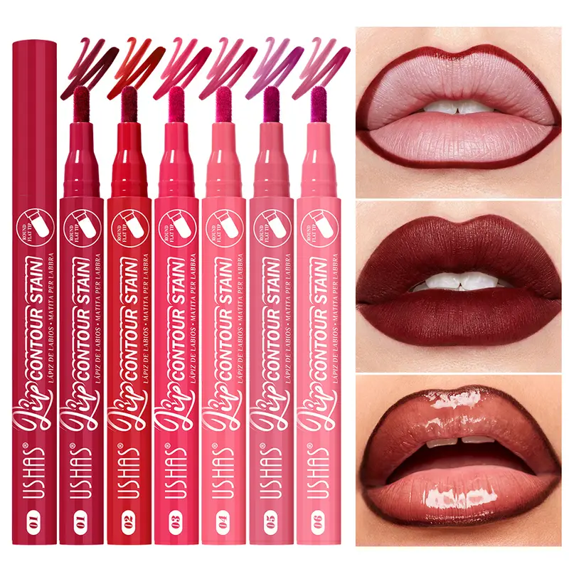 Lip Stain Pen 6 Shades Waterproof Long Lasting Lightweight Flat Tip Lip Liner Stain Define Lip Shape — image 1