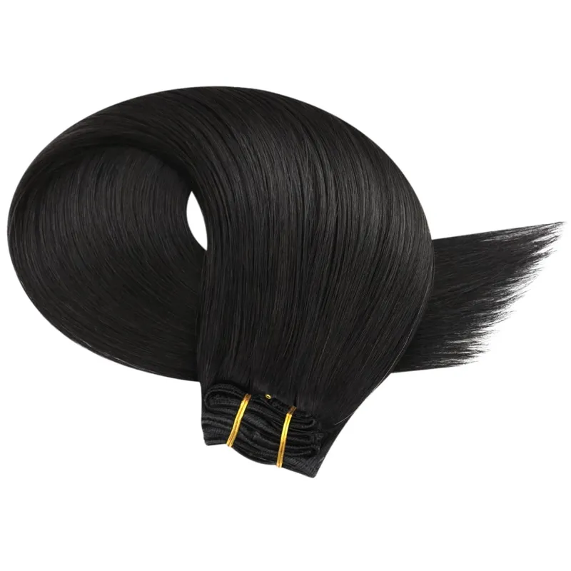 Moresoo Clip in Human Hair Extensions 10-24 inch Machine Remy Human Hair Brazilian Doule Weft Invisible Set Straight 5/7Pcs 100G