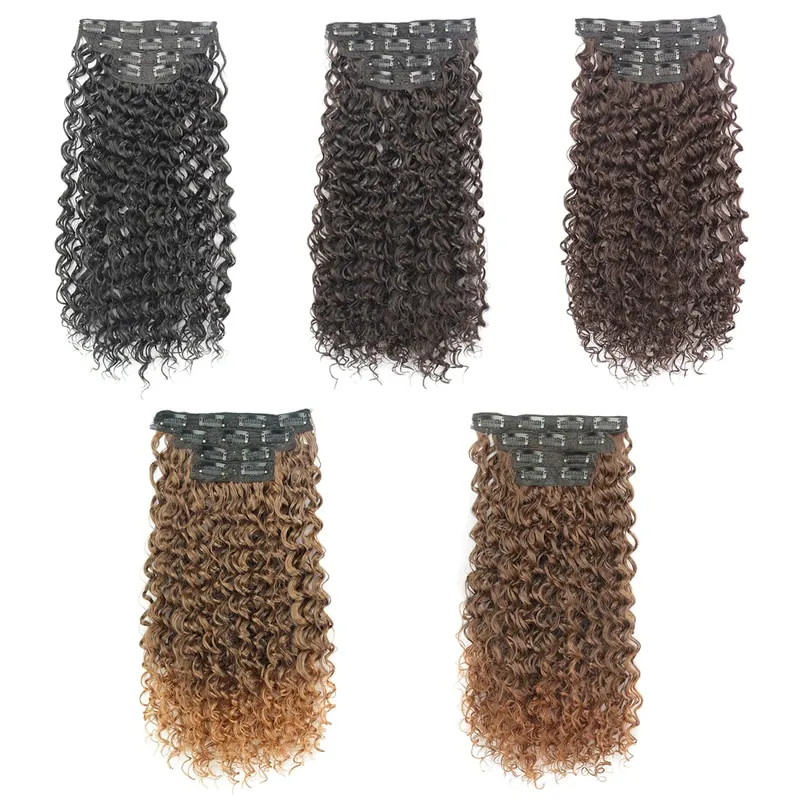 Synthetic Kinky Curly Clip In Hair Extensions Black Brown 4pcs/set Full Head Fake Pieces Hair Accessories Suitable For Women