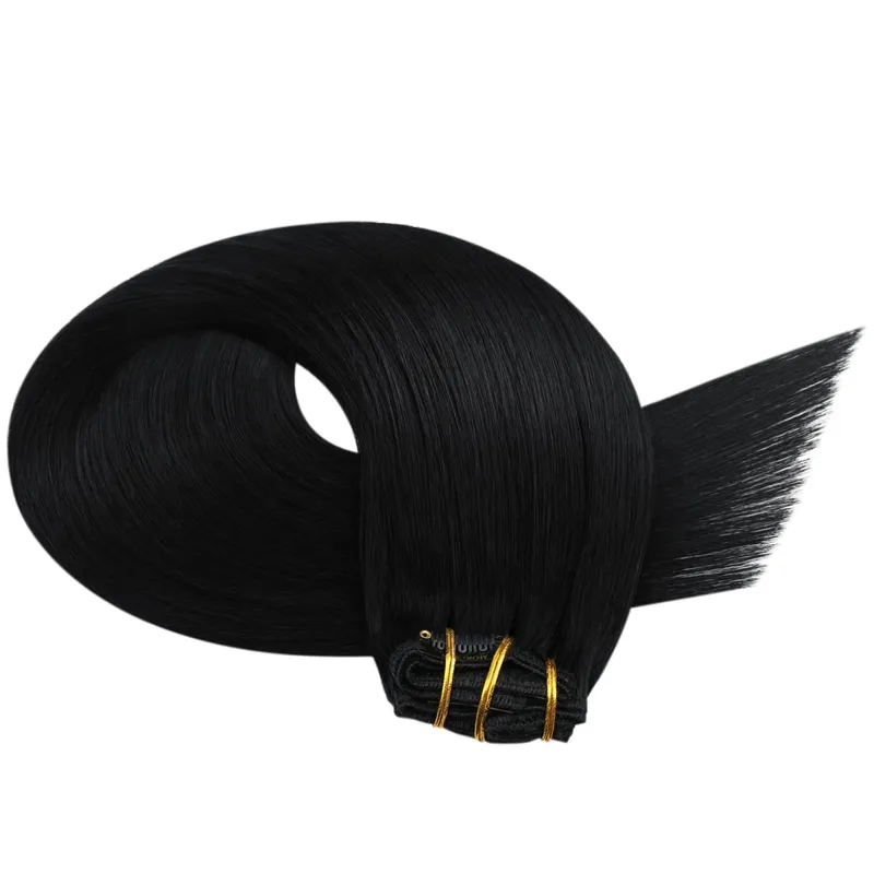 Moresoo Clip in Human Hair Extensions 10-24 inch Machine Remy Human Hair Brazilian Doule Weft Invisible Set Straight 5/7Pcs 100G