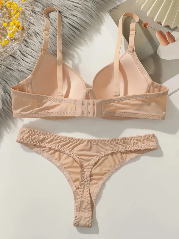 Solides Bügel-Dessous-Set für Damen, Push-Up-BH mit Stahlring, modische Damen-Unterwäsche, Panty, alltägliche BH-Sets — image 2