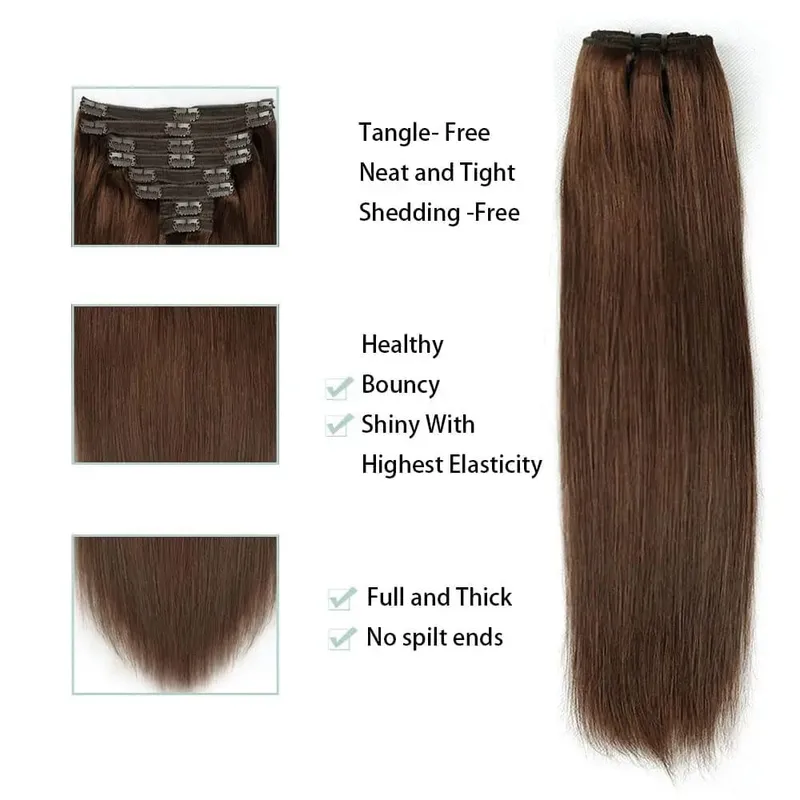 Straight Human Hair Clip in Hair Extensions 100% Unprocessed Full Head Brazilian Virgin Hair Natural Black Color 8Pcs With 120G — image 5