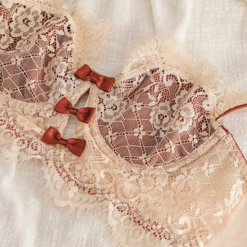 French Sexy Underwear Bra Set Women Ultra Thin Lace Embroidery Bralette Luxury Romantic Lingerie Ladies Hollow Push Up Brassiere — image 2