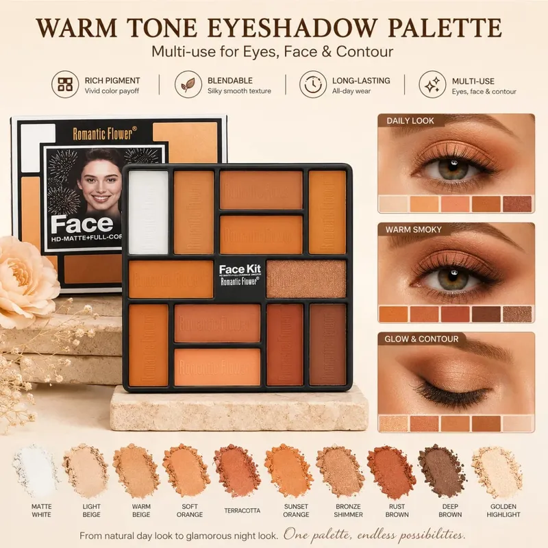 2-in-1 Color-Adapting Foundation Stick with Blending Brush and Warm Tone Eyeshadow Palette Makeup Set Novice beauty set — image 5