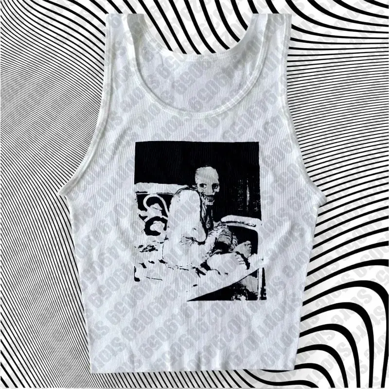2000s Tops Gothic Emo Girls Camisole Tops Printing Grunge Crop Tops Y2k Clothes Vintage Punk Women's Corset Tank Top Baby Tees