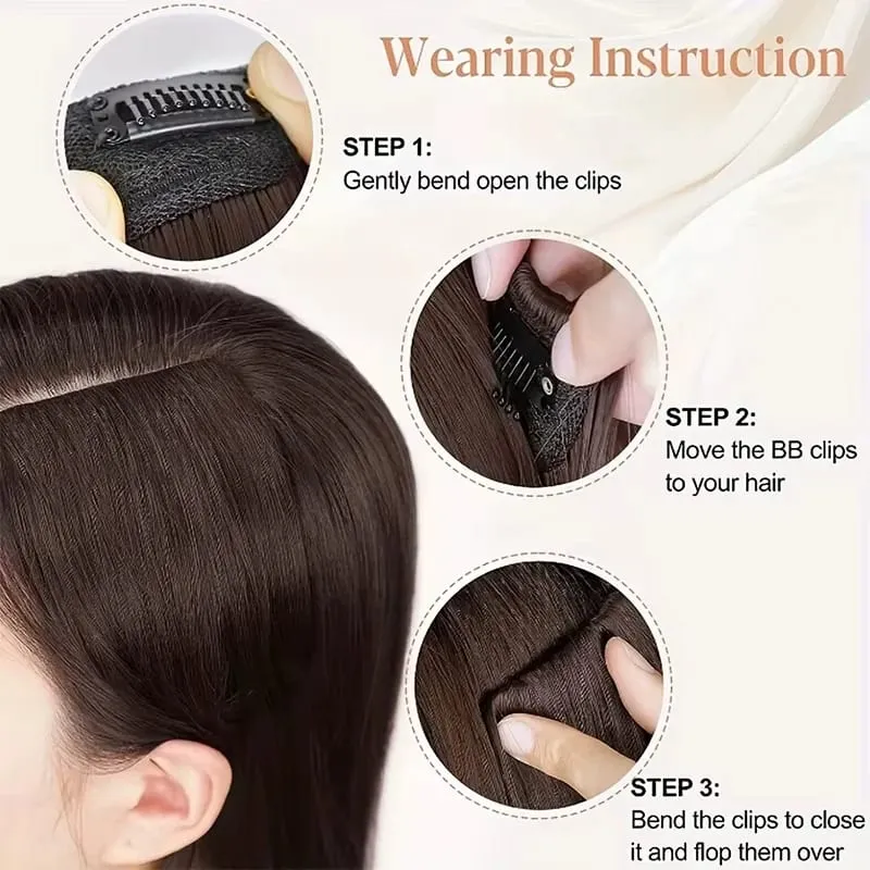 Seamless Synthetic Clip Ins Bangs Hair Extension With Secure BB Clips Thick Lining of Hair Top Side Cover Hairpieces for Women