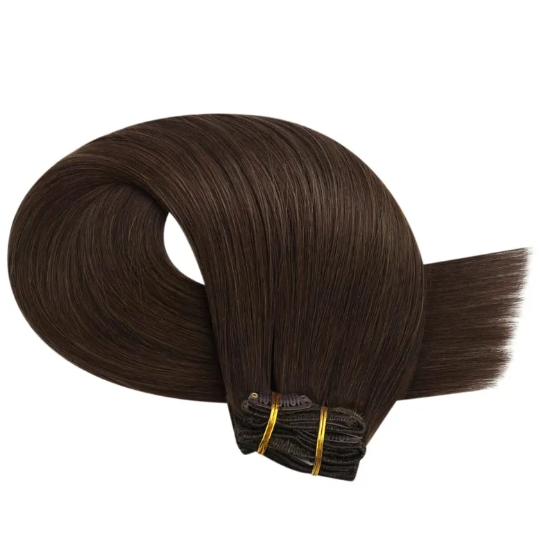 Moresoo Clip in Human Hair Extensions 10-24 inch Machine Remy Human Hair Brazilian Doule Weft Invisible Set Straight 5/7Pcs 100G